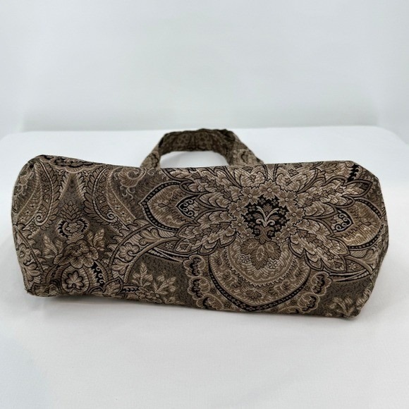 Vintage Style Brown Paisley Tapestry Tote Bag Large Shoulder Bag with Side Snaps - Picture 12 of 13